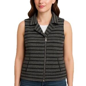 Abercrombie & Fitch Women’s Zip Front Vest Black Gray Knit Textured L Retro